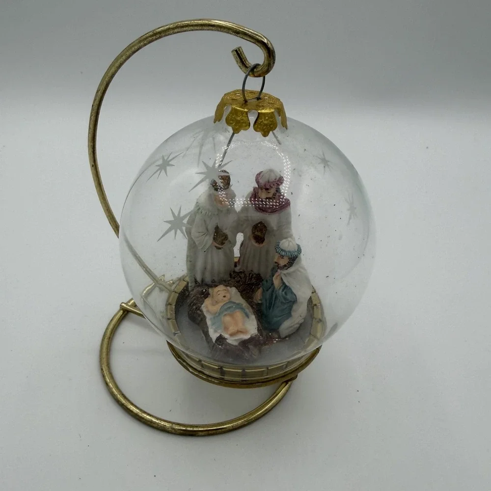 House of Lloyd 1994‎ Nativity Scene Christmas Ornament Clear Glass Star Etched